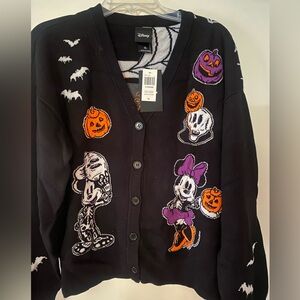 Disney BoxLunch Cardigan Sweater Womens Xl Black Halloween Mickey Minnie NWT